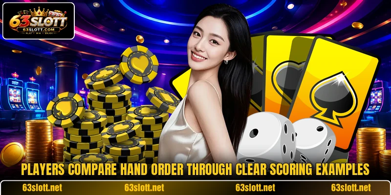 Players compare hand order through clear scoring examples